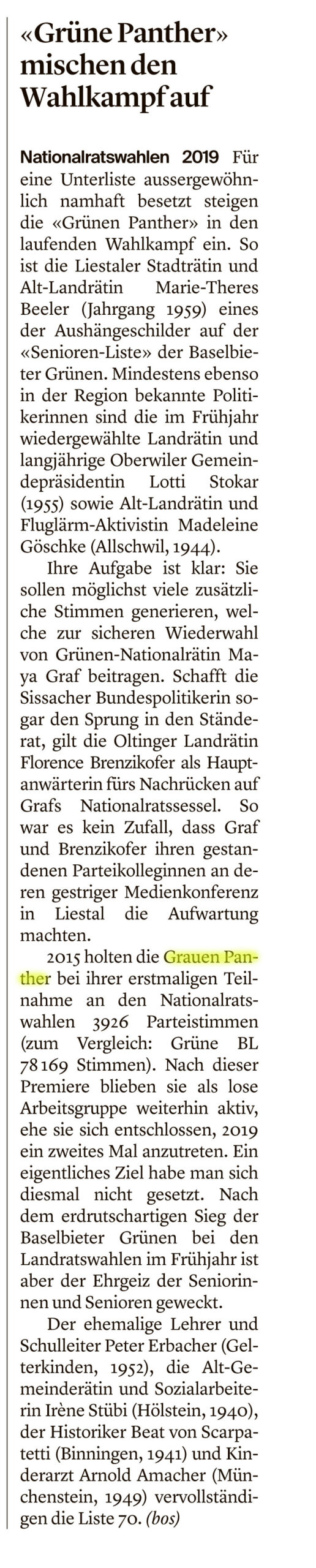 Klarstellung zu BZ-Artikel «Grüne Panther» mischen den Wahlkampf auf